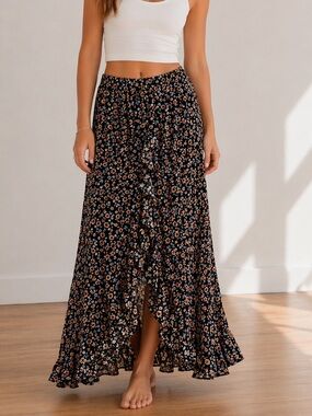 Polly & Esther Asymmetrical “Hi-Lo” Floral Skirt